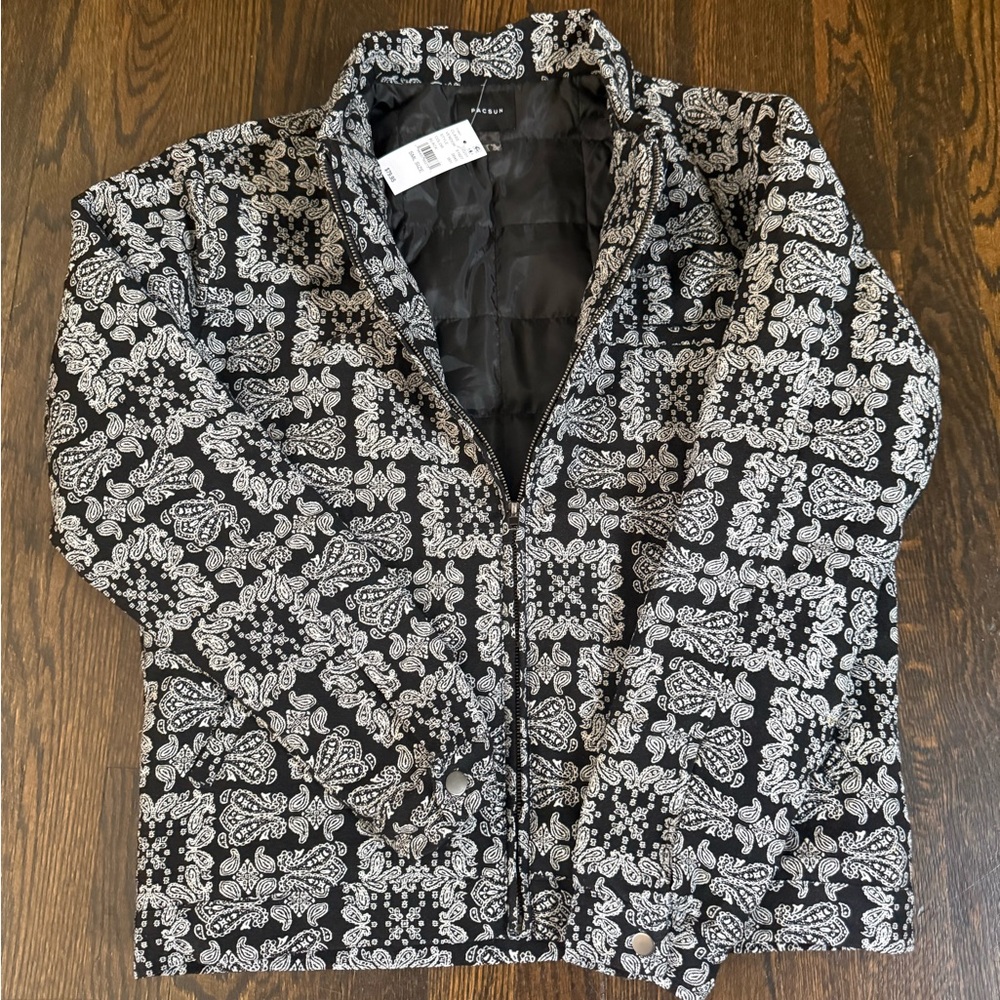 PacSun Black and White Geometric Quilted Jacket